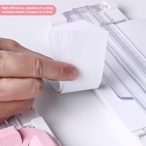 Paper Cutter,4 in 1 Paper Trimmer Photo Cutter,Scrapbook Papers Craft Cutter with Dial Blades of Straight,Wave,Perforated,Creasing for Cutting Papers,Coupons,Postcards,Card(Pink) - color: Pink