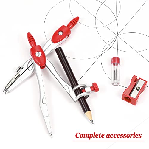 Vobou Math Geometry Sets 10 Pcs, Student Supplies Kit, Compass Set (Red - color: Red