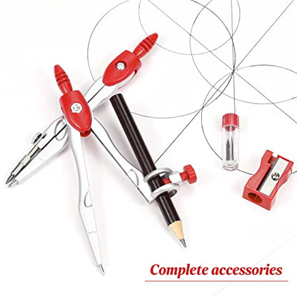 Vobou Math Geometry Sets 10 Pcs, Student Supplies Kit, Compass Set (Red - color: Red