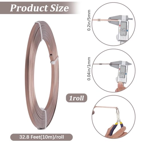 Beebeecraft 1 Roll 32.8 Feet 10m Flat Aluminum Wire 5mm Wide 1mm Thick Camel Color Metal Anodized Bendable Craft Wire for Bezel Sculpting Armature Floral DIY Jewelry Making Wrapping - color: Camel