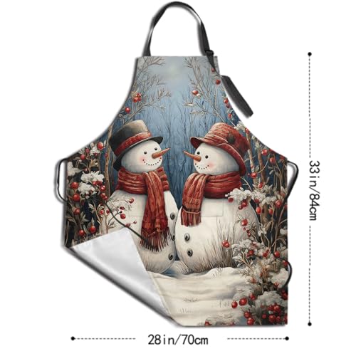Giwawa Unisex Adult Apron Waterproof Stain Resistant Kitchen Cooking Apron with 2 Pockets for BBQ Grill Painting - color: Winter Snowman