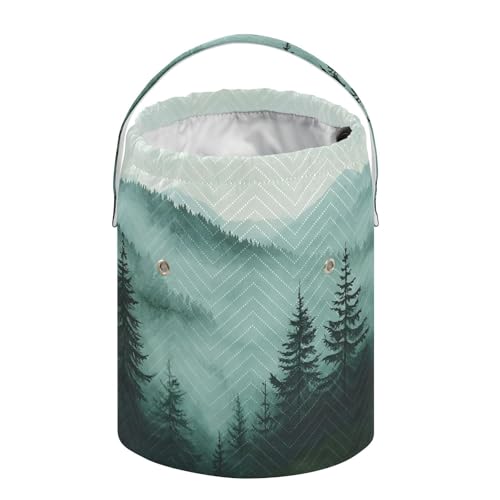 Green Mountains and Pine Trees 3500 Yarn Bag Small Crochet Bag Drawstring Yarn Storage Organizer Knitting Project Bags Potable Yarn Holder with Holes Handle Crocheting Needles Knitting Access - color: Green Mountains and Pine Trees