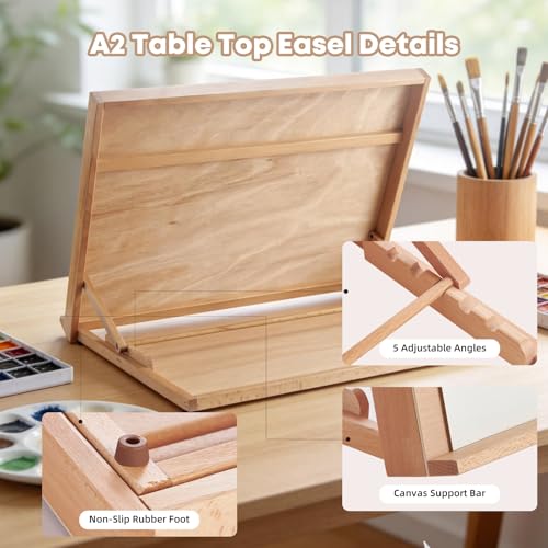 Wooden Table Top Easels for Painting A2 25.6"x18.9" Tabletop Easel - size: A2(25.6"x18.9")
