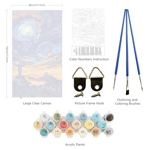 ARTGOTO Large Paint by Numbers for Adults Rio de Janeiro | 15.7x27.5inch/40x70cm Paint by Number Kit on Canvas, Christ the Redeemer Starry Sky Acrylic Painting Set, No Frame - color: PBN051