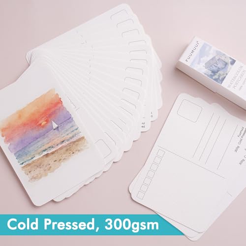 Fuumuui 40 Cards Watercolor Postcards Blank 4 x 6 inch, 140lb/300gsm, 100% Cotton Cold-Pressed Art Paper for Painting, DIY, Mailing, Invitations, Greeting Cards - size: 4×6 in