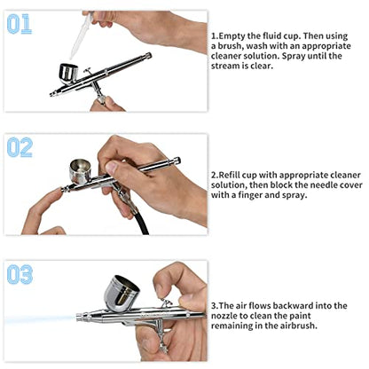 MEEDEN Airbrush Spray Gun Kit: 3 Pack with 0.25, 0.35 & 0.5mm Needles | Dual-action gravity-feed and siphon-feed airbrushes for models, nail art, makeup, cake decorating, and painting