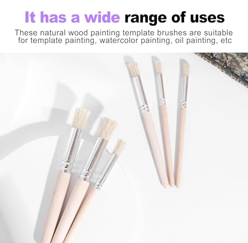 6 Pcs Stencil Brushes Set, Natural Bristle Dome Paint Brush for Wall Stenciling, Floor Stencils, DIY Craft, Acrylic Oil Watercolor Painting