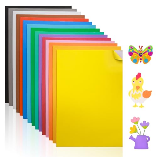 Self-Adhesive EVA Foam Sheets for Crafts – 15 Assorted Colors, 6 x 9 Inch, 2mm Thickness, Peel & Stick Foam Paper for DIY, Scrapbooking & Kids’ Art. (Assorted) - color: Assorted - 15 Pack
