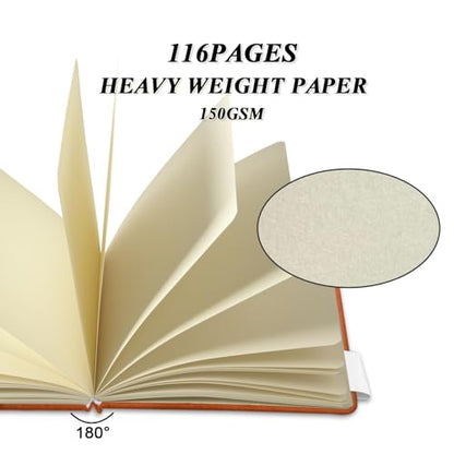 5" x 5" Hardcover Sketch Book,58 Sheets Small Mixed Media Pocket Sketch Pad | PU Cover,150 GSM Acid Free Artist Drawing Paper,Travel Journal Blank Notebook for Adults Sketching,Illustration. - color: 150gsm PU-light brown