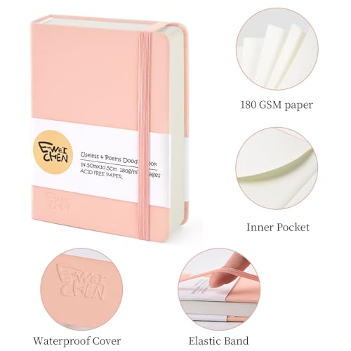 5.7x4.1" Hardcover Mixed Media sketchbook,Pocket Junk Journal Supplies - color: PU Cover-5.7x4.1in-Pink