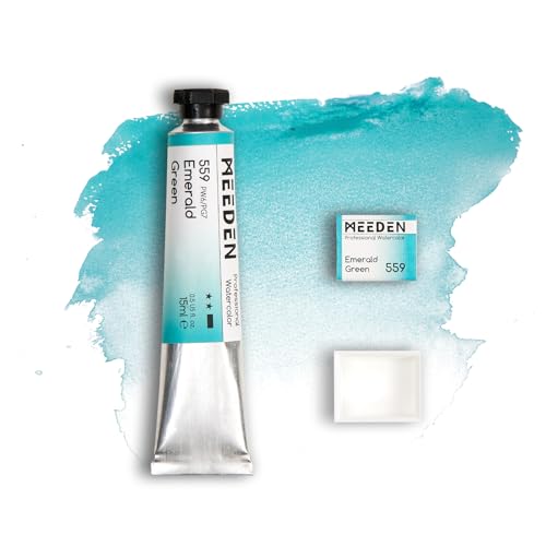 MEEDEN Professional Artist Watercolor Paint: Emerald Green - 15ml/0.5oz | Water Color Tube, Semi-Moist Pigment Half Pan and Empty Matching Half Pan for Artists Pros - color: Emerald Green