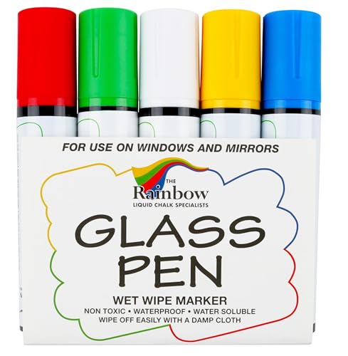Glass Pen Window Marker: Liquid Chalk Pens for Glass (5 Pens - Jumbo Tip) | Graduation, Car Windows, Mirror Pen, Storefront, Wedding, Parade, Party & Holiday - Whiteboard Markers with Washable Paint - style: Jumbo