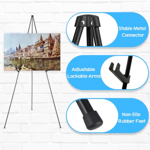3 Pack Easel Stand for Sign, Display & Poster 63" Black Portable Metal Painting Easels Adjustable Art Easel Tripod Collapsible Floor Easel for Display Show, Arts,Crafts,Painting, - style: Black