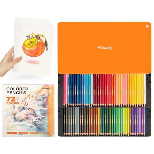 Woomer 72 Premium Colored Pencils with 20 Textured Colored Pencil Paper | 3.8mm Soft Core Artist Colored Pencils, Lightfast for Drawing, Blending & Illustration, Metal Tin Gift Box - color: 72 Colors with Paper