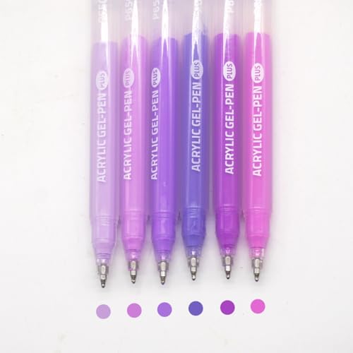 Acrylic Gel Pens for Coloring, 6 Pack 1.0mm Fine Point Gel Pen Set | Quick Drying, Smooth Writing, Purple Marker Pens for Drawing, Journaling Art, Black Paper, Book, Large Capacity - color: Purple