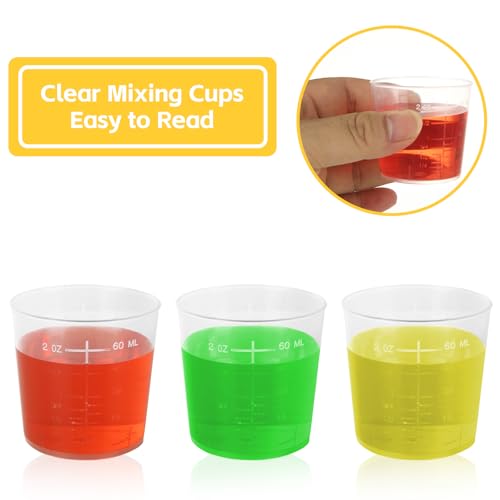 LANIAKEA 200PCS 2oz/60ml Plastic Mixing Cups Transparent Scale Cups with Graduated Liquid Mixing Cup for Resin, Laboratory, Acrylic Paint Art, Medicine