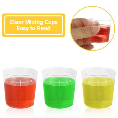 LANIAKEA 200PCS 2oz/60ml Plastic Mixing Cups Transparent Scale Cups with Graduated Liquid Mixing Cup for Resin, Laboratory, Acrylic Paint Art, Medicine