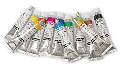 Schmincke - AKADEMIE® Gouache, 10 x 2,03 fl oz / 60 ml tubes, 72 210 097, 10 tubes of fine gouache, cardboard set, intense colors, high lightfastness - size: 20.3 Fl Oz (Pack of 1)