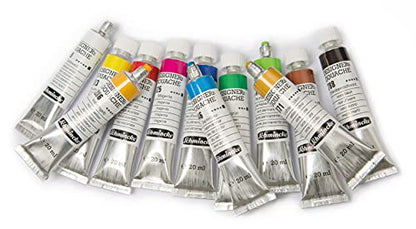 Schmincke - AKADEMIE® Gouache, 10 x 2,03 fl oz / 60 ml tubes, 72 210 097, 10 tubes of fine gouache, cardboard set, intense colors, high lightfastness - size: 20.3 Fl Oz (Pack of 1)