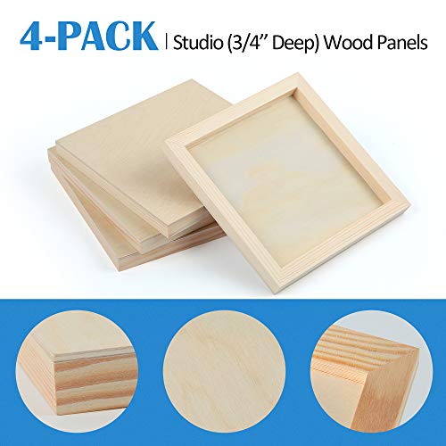 4 Pack 8x8’’ Unfinished Birch Wood Panels Kit for Painting | Studio 3/4’’ Deep Wooden Canvas, Cradle Boards for Acrylic Pouring, Art, Crafts, Epoxy Resin, Laser Engraving Cutting - size: 8'' x 8'' Studio