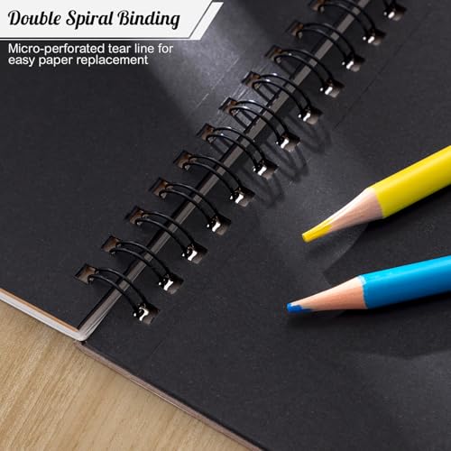 A5 Sketchbook Set with 24 Colored Pencils, 50 Sheets, Black | 160gsm Acid-Free Paper, Hardcover with Spiral Binding, Tear-Out Pages, for Sketching And Dry Media