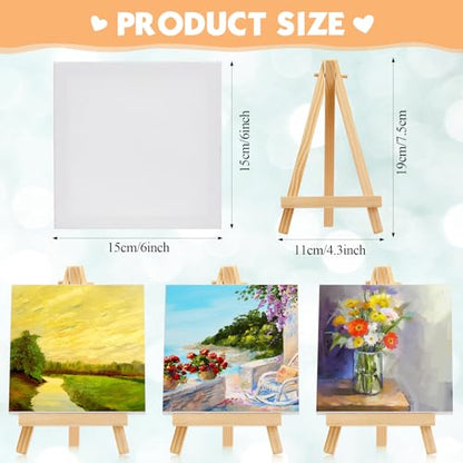 150 Pcs Mini Canvas with Easel for Painting Wood,5 X 5 Inch | Stretched Canvas Panels with Wood Tabletop Easels, Art Supplies for Classroom Crafts Birthday Paint Party Favors Projects - size: 6 x 6 Inch