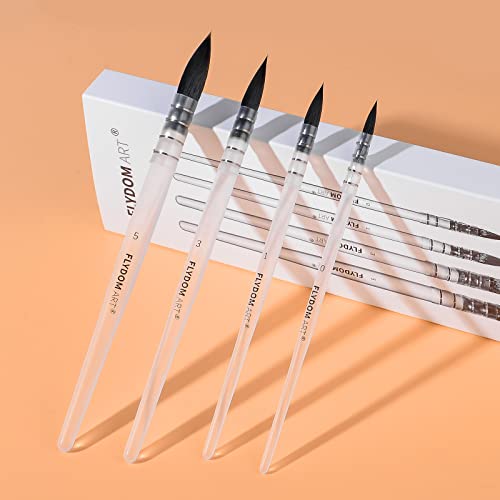 Watercolor Paint Mop Brushes Set, Mop Paint Brushes,Soft Synthetic Squirrel Hair, Pointed Round Mop Brush for Watercolor, Acrylic, Gouache, Aquarelle & Oil Painting, 4 Pcs Set