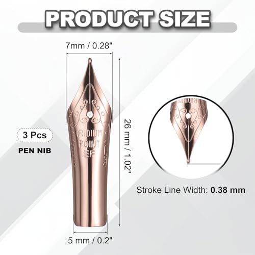 PATIKIL 0.38 mm Line Width Fountain Pen Nib Replacement, 3 Pack 304 Stainless Steel Special Spare Ink Dip Calligraphy Pen Nib for Drawing Writing Signing, Rose Gold(EF Tip) - color: Rose Gold