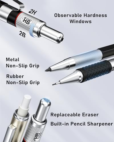 Four Candies 27PCS Metal Mechanical Pencil Set, Art Supplies with Case - style: 0.3mm+0.5mm+0.7mm+0.9mm+2.0mm