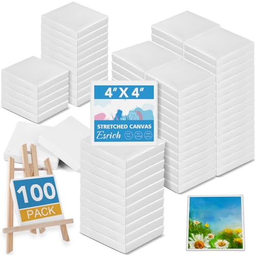 ESRICH Mini Canvases for Painting, 4x4In Canvas in Bulk 100 Pack, 2/5In Profile Small Square Canvas, Blank Canvases are Great for School Projects and Kids Birthday Parties, Home Decor Project. - size: 4x4in-100 Packs