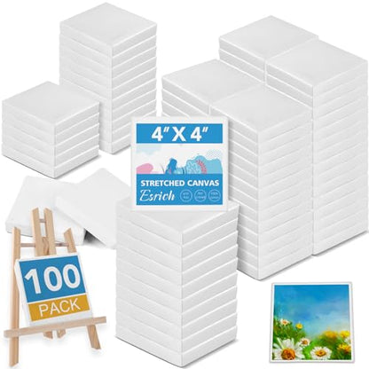 ESRICH Mini Canvases for Painting, 4x4In Canvas in Bulk 100 Pack, 2/5In Profile Small Square Canvas, Blank Canvases are Great for School Projects and Kids Birthday Parties, Home Decor Project. - size: 4x4in-100 Packs