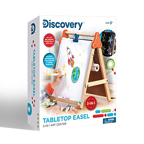 Discovery™ 3-in-1 Tabletop Dry Erase Chalkboard Painting Art Easel, Includes Paper Roll and Oversized Clip, 17 x 15 Inch Wood Frame, Perfect for Children 3+ | Foldable/Portable for Countertop Play