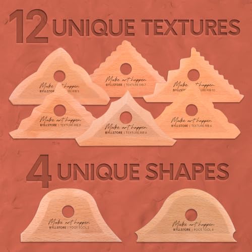 Byllstore Triangle Pottery Ribs | 2 Foot Shaper Tools | 6 Clay Texture Ribs | Solid Beech Wood | 8-Pack - color: 8 Pack | Triangle Pottery Ribs