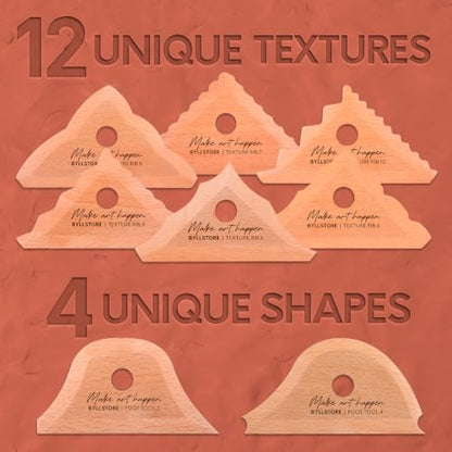 Byllstore Triangle Pottery Ribs | 2 Foot Shaper Tools | 6 Clay Texture Ribs | Solid Beech Wood | 8-Pack - color: 8 Pack | Triangle Pottery Ribs