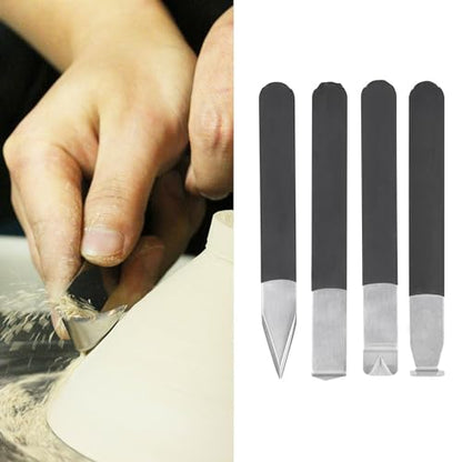 WQAPVHBG 4Pcs Pottery Clay Sculpture Carving Tools Set, Steel Pottery Trimming Tools with Rubber Handle, Clay Trimmer Tool for Carving, Styling Clay Pottery and Sculpture