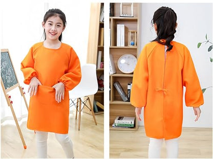 Lauthen.S 2 Pack Kids Art Smocks, Long Sleeve Artist Painting Aprons - color: Orange + Green, size: S(2-4 Years)