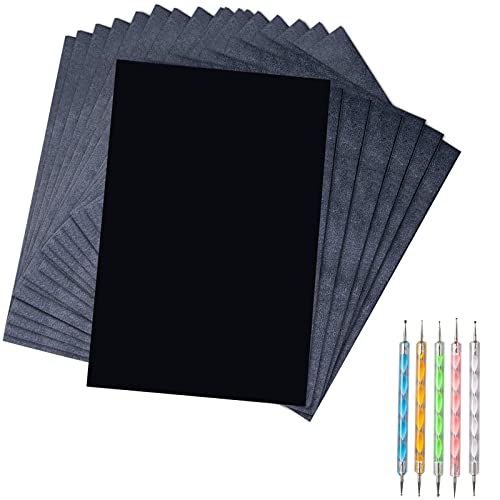 50 Sheets Carbon Transfer Paper - Black Graphite, 8.3 x 11.8 Inch, Includes 5 Ball Embossing Styluses for Wood, Paper, Canvas & More - color: Black