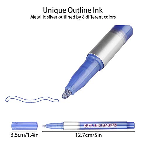 Tomorotec Self-Outline Metallic Markers, Professional Double Line Outline Pens for Adult Journaling, DIY Illustration, Sketching, Greeting Card Making