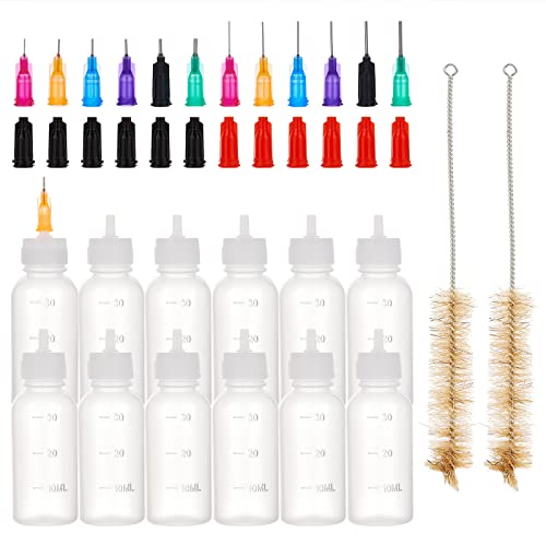 BENECREAT 12 Pack 1 Ounce Multi Purpose DIY Precision Tip Applicator Bottles Set with 24 Tips & 12 Caps - DIY Quilling, Glue Applicator, Oiler Bottle - color: 12 Bottles & 24 Tips & 12 Caps - 1 Ounce, size: 1 Ounce