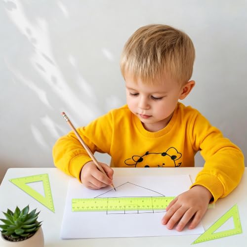 Plastic Clear Ruler Math Set - 6'' 12'' Transparent Straight Ruler, 4'' 6'' Protractor, 30/60 & 45/90 Triangle Ruler, Geometry Math Measuring Tool for School Home Office Drawing Teachers Kids Yellow - color: Yellow