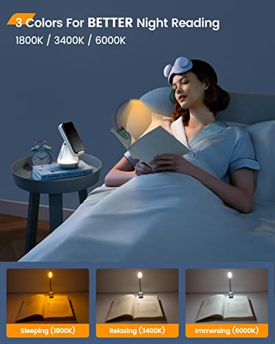 Glocusent Willow Book Light for Reading in Bed, 10 LED Bright Reading Light | 3 Colors & 3 Brightness, Rechargeable, 80Hrs, Lightweight, Clip on, Christmas Stocking Stuffers, Gifts, Book Lovers, Reader - color: Green