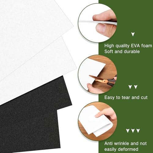 Innconee 20 Pcs 3mm Embroidery Foam EVA Foam Sheets for 3D Embroidery Arts and Crafts, DIY Projects, Hand Sewing, Quilting, Hats, Cosplay Costumes, Pillows(White, Black,6 x 9 Inch) - color: White, Black, size: 6 x 9 Inch