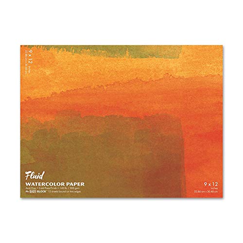 Fluid Watercolor Paper Block, 9 x 12 inches, 15 Sheets, 140 lb (300 GSM) Cold Press Artist Paper Pad for Painting and Wet Media - size: 9 x 12 Block