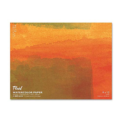 Fluid Watercolor Paper Block, 9 x 12 inches, 15 Sheets, 140 lb (300 GSM) Cold Press Artist Paper Pad for Painting and Wet Media - size: 9 x 12 Block