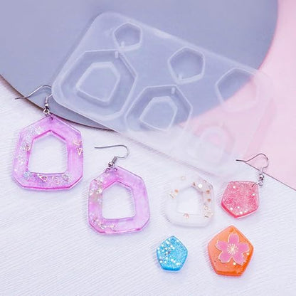 6Pcs Earring Resin Silicone Molds with 40 Earring Hooks, Epoxy Resin Jewelry Molds Silicone Set for Casting Irregular Shape Mold for Earrings Pendant Necklace Bracelet Keychain (6 Pcs-Medium) - size: 6 Pcs-Medium