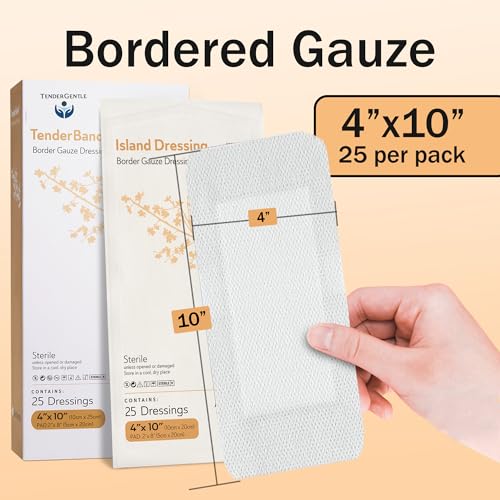 Bordered Gauze Island Dressing 4x10-25 Large Adhesive Bandages for Wound Protection - Good for Hospitals, Medical Facilities, First Aid Kits, and More - style: 4x10