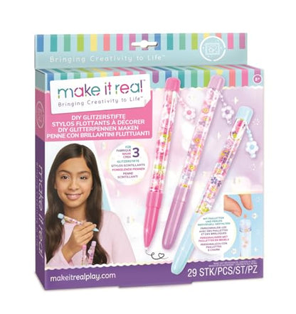 Make It Real DIY Floaty Pens Kit - Create 3 Sparkly, Customizable Pens with Glitter & Charms - Fun Craft for Tweens, Girls & Kids Ages 8+ -Mess-Free Creative Activity Great Gift for Artistic Kids - style: 3 Pens