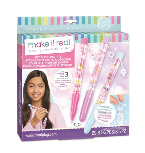 Make It Real DIY Floaty Pens Kit - Create 3 Sparkly, Customizable Pens with Glitter & Charms - Fun Craft for Tweens, Girls & Kids Ages 8+ -Mess-Free Creative Activity Great Gift for Artistic Kids - style: 3 Pens