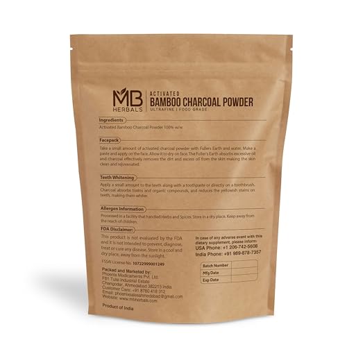MB Herbals Activated Bamboo Charcoal 1 lb / 16 oz (454g) | Food Grade Charcoal for Baking, Skin & Hair Care | Natual Deep Cleansing | Ideal for Face Masks, Toothpowder & DIY Care - size: 454g