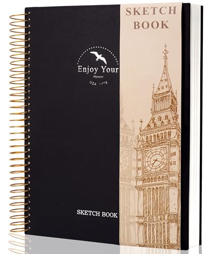 Hardcover Sketchbook for Drawing Spiral Sketch Book for Adult Kids 8.5 x 11 | 100gsm 68lb 120 Sheets Sketch Pad Premium Drawing Book Art Supplie,Black - color: Black